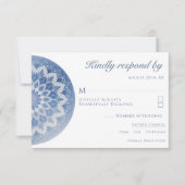 Blauw Kanten Mandala Bruiloft RSVP Kaartje (Voorkant)