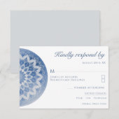 Blauw Kanten Mandala Bruiloft RSVP Kaartje (Voorkant / Achterkant)