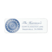 Blauw Kanten Mandala Trouwadres Etiket (Voorkant)