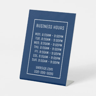 Blauw kantooruren-teken reclamebord met voetstuk
