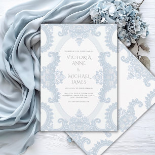 Blauw Kantwerk Whimsical Vintage Trouw Kaart