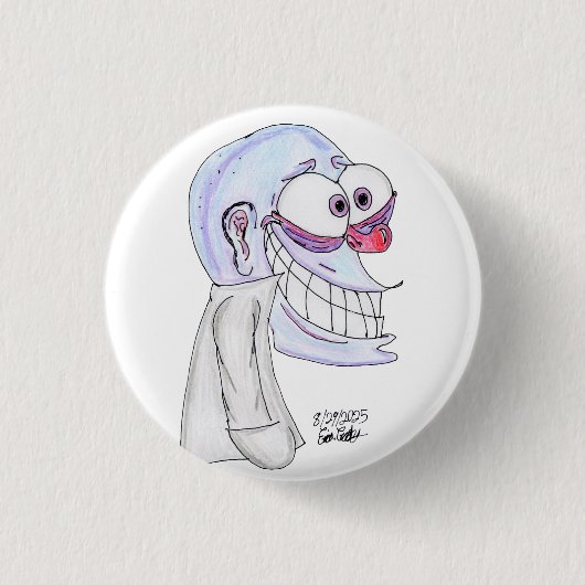 blauw karakter glimlachend met jas ronde button 3,2 cm (Voorkant)