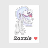 blauw karakter glimlachend met jas sticker (Vel)