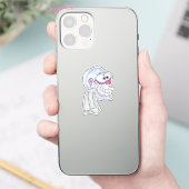 blauw karakter glimlachend met jas sticker (Telefoon)