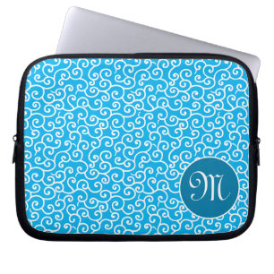 Blauw Karakusa botanisch spiraalrankpatroon Laptop Sleeve