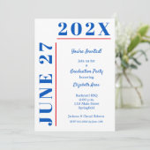 Blauw & karmozijnrood afstudeerfeest kaart (Staand voorkant)