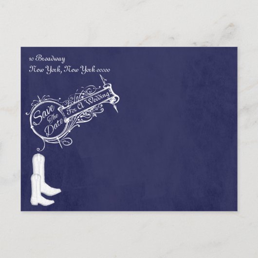 blauw karton Cowboy sparen de datum Aankondigingskaart (Achterkant)