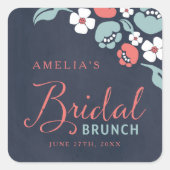Blauw karton Floral Bridal Brunch Square Vierkante Sticker (Voorkant)