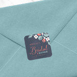 Blauw karton Floral Bridal Brunch Square Vierkante Sticker<br><div class="desc">Deze Bridal Brunch vierkante sticker heeft prachtige bloemen tegen een blauwachtige krijtbordachtergrond, met het woord "Bridal" in modern scriptlettertype. Gebruik het om uw Vrijgezellenfeesten enveloppen te verzegelen of voor decoratie. Bekijk andere bijpassende Bruiloft / bruidsartikelen in mijn collectie hier -> http://www.zazzle.com/collections/bluish_chalkboard_floral_bridal_and_wedding-119872540777216768?rf=238364477188679314 Personaliseer het met uw gegevens door de plaatsaanduidingstekst te...</div>