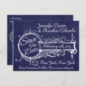 blauw karton sparen de datum aankondigingskaart (Voorkant / Achterkant)