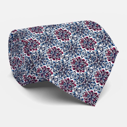 Blauw, kastanjebruin, indigo en wit wervelpatroon stropdas (Opgerold)