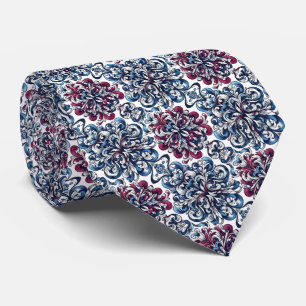 Blauw, kastanjebruin, indigo en wit wervelpatroon stropdas