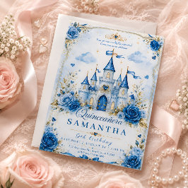 Blauw kasteel uitnodiging voor Quinceañera voor pr