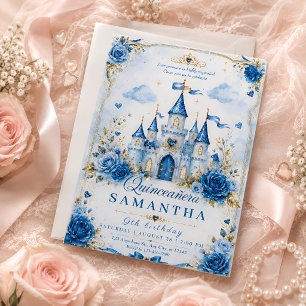 Blauw kasteel uitnodiging voor Quinceañera voor pr
