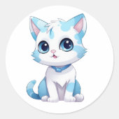 Blauw Kat Classic Ronde Sticker (Voorkant)