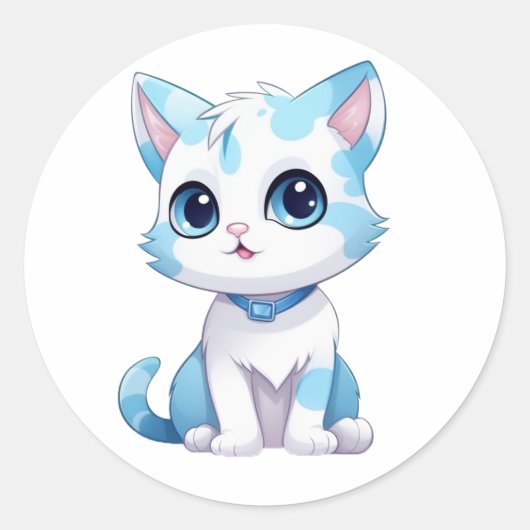 Blauw Kat Classic Ronde Sticker (Voorkant)