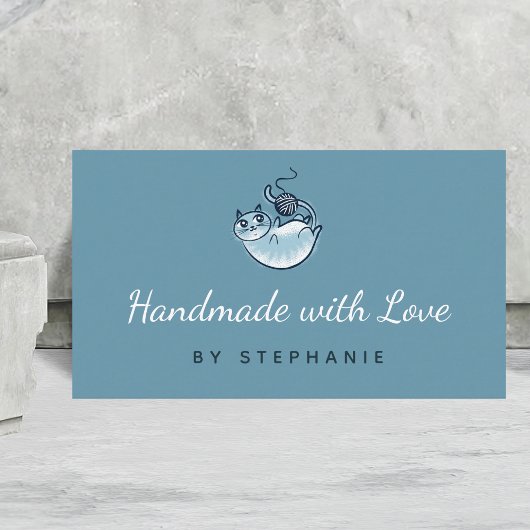 Blauw Kat Haakwerk Breien Handgemaakt Kraft Garen Visitekaartje