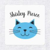 Blauw Kat met aangepaste naam Iron op kleding Labels (Design 2)