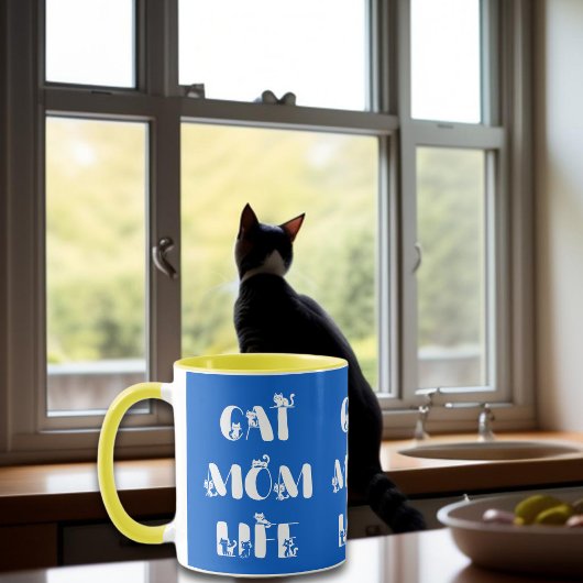 Blauw kat moeder leven leuk lettertype Moederdag Mok