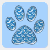 Blauw kat pootafdruk vierkante sticker (Voorkant)
