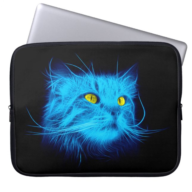 Blauw katje laptop sleeve (Voorkant)