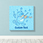 Blauw katje met Violin Canvas afdrukken (Insitu (Houten vloer))