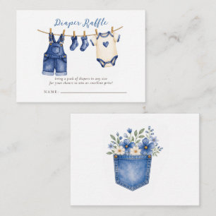 Blauw katoen baby jongen baby shower luier raffle informatiekaartje