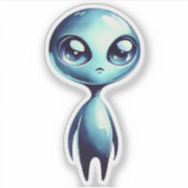 Blauw Kawaii Alien  Sticker (Voorkant)