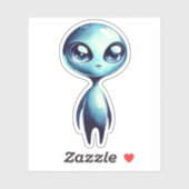 Blauw Kawaii Alien  Sticker (Vel)
