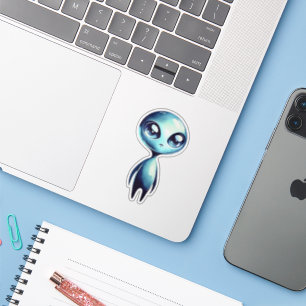 Blauw Kawaii Alien Sticker