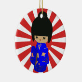 Blauw Kawaii Kokeshi Doll eenzijdig versierd versi Keramisch Ornament (Rechts)