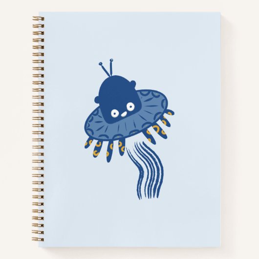 Blauw Kawaii Octopus UFO Notitieboek (Voorkant)