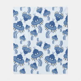 Blauw Kawaii octopus ufo patroon Fleece Deken