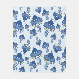 Blauw Kawaii octopus ufo patroon Fleece Deken