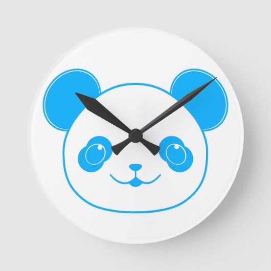 Blauw Kawaii Panda-Beer Ronde Klok (Voorkant)
