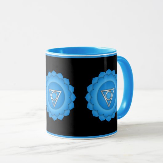 Blauw Keelchakra Symbool Mindfulness en Genezing Mok (Voorkant rechts)