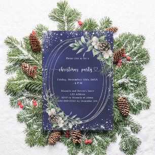 Blauw kegeldennen groen glitters Kerstfeest Kaart