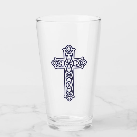 Blauw Keltisch Hoog kruis Glas (Voorkant)