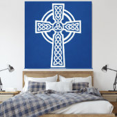 Blauw Keltisch Kruis Canvas Afdruk (Insitu (Slaapkamer))