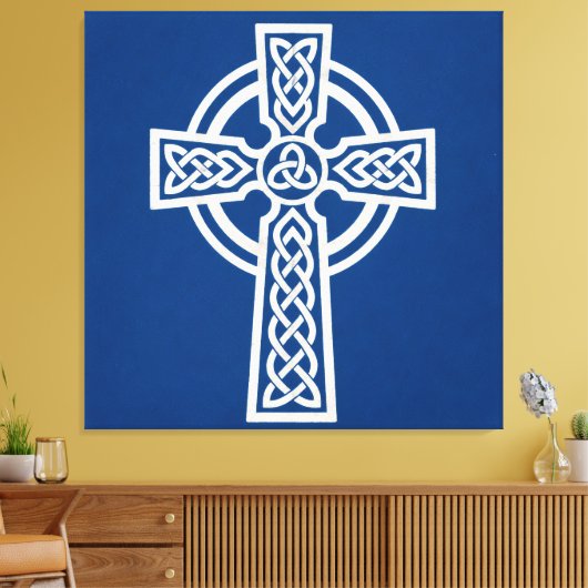 Blauw Keltisch Kruis Canvas Afdruk (Insitu (Woonkamer))