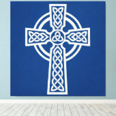 Blauw Keltisch Kruis Canvas Afdruk (Insitu (Houten vloer))