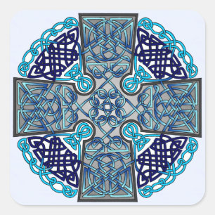 Blauw Keltisch Kruis Medallion Vierkante Sticker