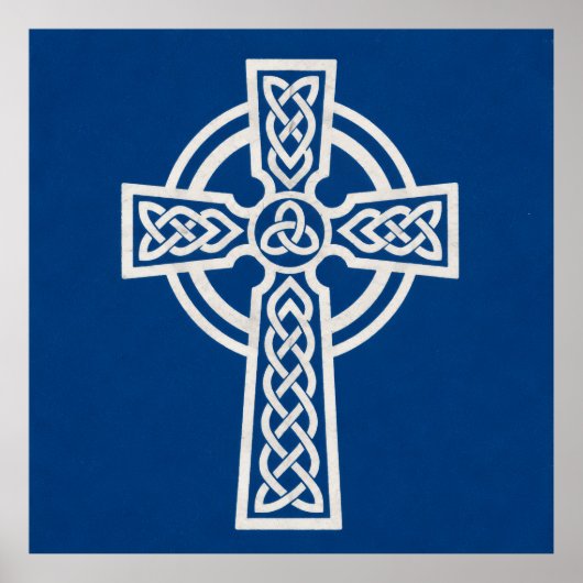 Blauw Keltisch Kruis Poster (Voorkant)