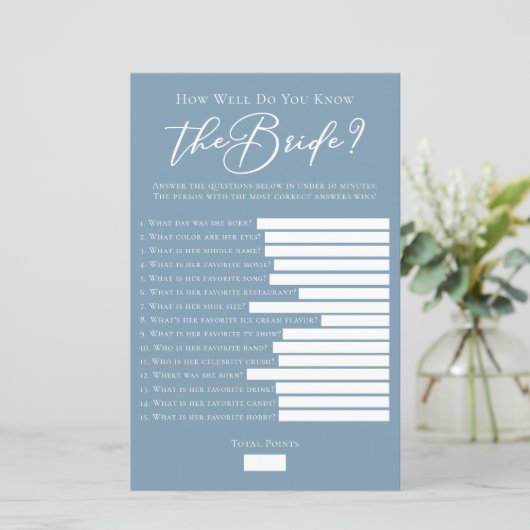 Blauw Ken Je De Bruid Goed Douche Spel (Staand voorkant)