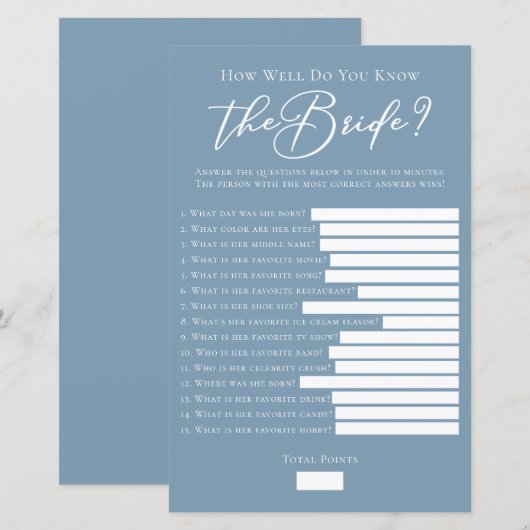 Blauw Ken Je De Bruid Goed Douche Spel (Voorkant / Achterkant)