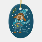 Blauw keramisch kerstpop-up blauw keramisch ornament (Voorkant)