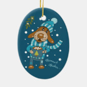 Blauw keramisch kerstpop-up blauw keramisch ornament (Achterkant)