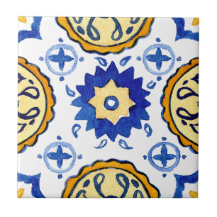 Blauw keramisch tegels met mediterrane handbeschil tegeltje