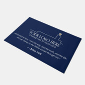Blauw kerklogo website & aangepaste Bijbeltekst Deurmat (Schuin)