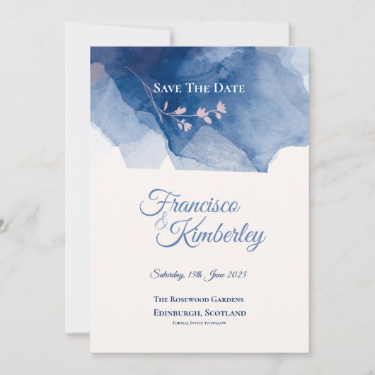 Blauw Kersenbloesem Save The Date Kaart (Voorkant)